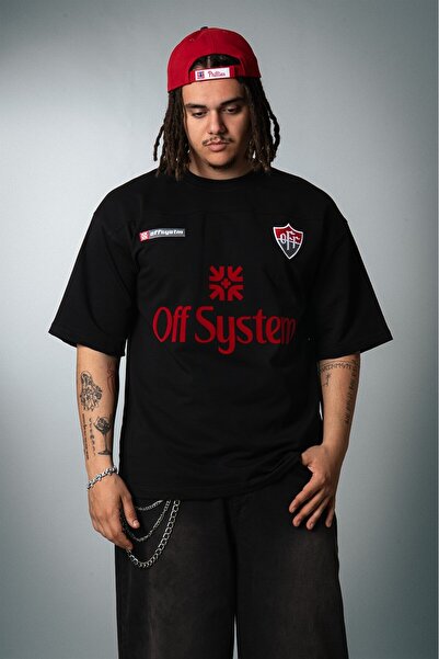 Plus Eighteen System 19 Velvet Embroidery Black Oversize Men's Jersey T-Shirt