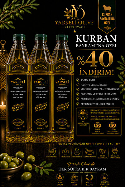 YARSELİ OLİVE OİL Naturel Sızma Zeytinyağı 1 Lt x 3 Adet