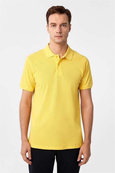 SÜVARİ Sarı Slim Armürlü Polo Yaka Tişört