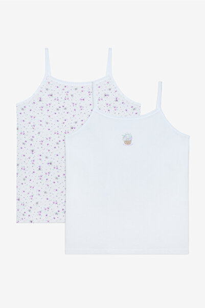 Penti Girl's Spring Flower Cotton Optical White 2-Piece Undershirt