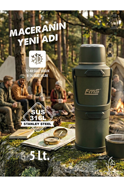 FMS 5 LT Kampçı Termos | 316 Paslanmaz Çelik | Sıcak & Soğuk Tutma |