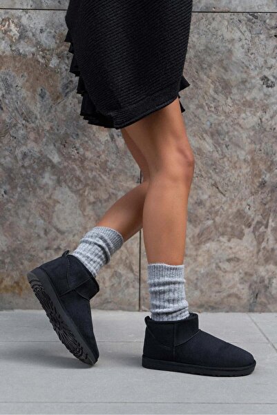 Cochines Mini Black Women's Suede Boots with Fur Inside