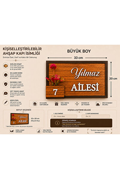LuxuryConcept Kişiye Özel Ahşap Kapı İsimliği – MDF , Özel Çiçekli Dekoratif ...
