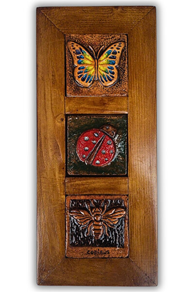 toprakanaart ŞANS SEMBOLLÜ SERAMİK VE AHŞAP ELYAPIMI (HANDMADE) PANO 36x15x2,5cm