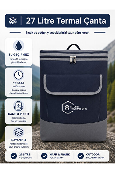 Wallery Bags 27 Litre Isı Yalıtımlı Sırt Çantası Piknik Kamp Plaj Termos Sıca...