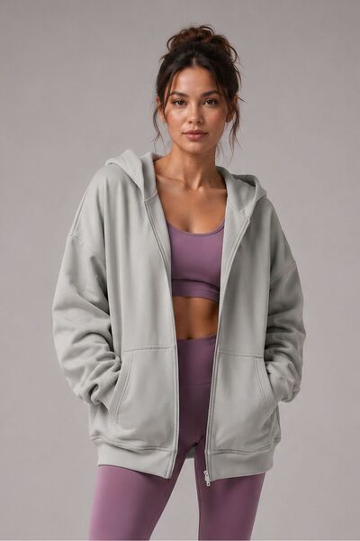 AOSFİT Fermuarlı Kapüşonlu Oversize Sweatshirt