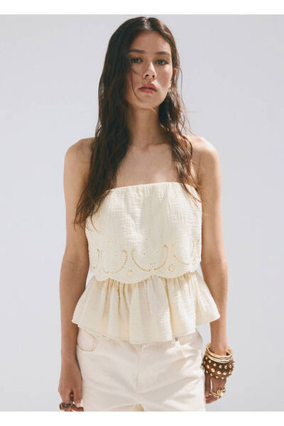 MANGO Woman Crinkle top embroidered details