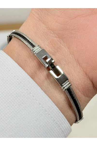 FERRO Silver and Black Steel Men's Bracelet Frj10134A-J with 2 Year Warranty Gift Packed