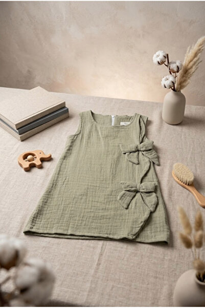 meyastore Girl's Dress with Bow, Muslin Fabric
