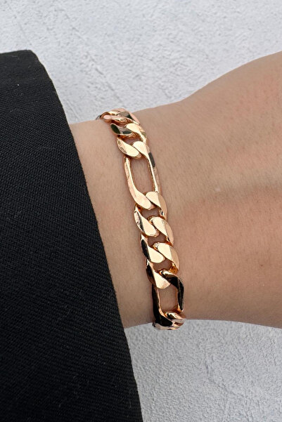 Leo'Stone Rose Gold Figaro Zincir Kadın Çelik Bileklik Altın Kararmaz Renk Atmaz