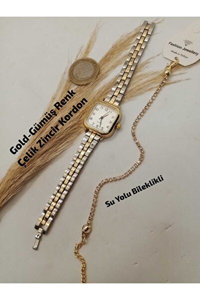 Brality Gold Gümüş Renk Kordon Kadın Kol Saati Vintage Model, Beyaz Renk Kadr...