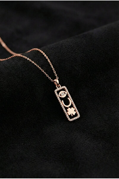 Roza Silver 925 Ayar Zirkon Taşlı Rose Renk Gümüş Şans Kolyesi