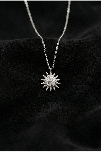 Roza Silver 925 Ayar Zirkon Taşlı Rodyum Güneş Minimal Gümüş Kolye