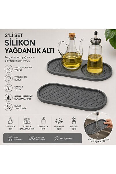 keyfisepet en keyifli sepet İkili Silikon Kaymaz Yağdanlık Altlığı Tepsisi Su...