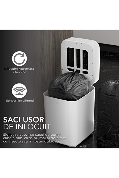 Purpley Cos de Gunoi Inteligent 17L, Senzor Miscare Infrarosu, Capac Anti-Miros, Schimbare Sac Automata, USB-C, Alb