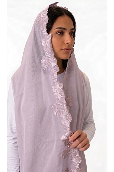 Veil Designer Nasaim Rose Muff Lavender Japanese Voile Embroidered Rose on Th...