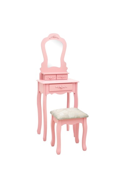 Concept Set masă de toaletă cu taburet roz 50x59x136 cm lemn paulownia