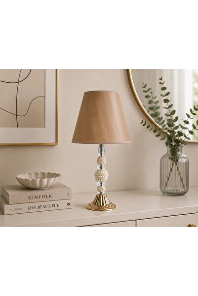 Dekovien Modern Lampshade with Gold Fabric Headboard and Pearl Yellow Base 48...