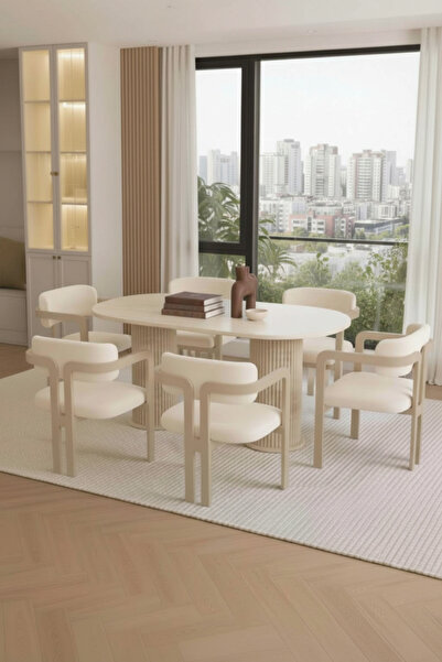 AVVİO Beige Bohem Ayak 6'lı Tokyo Metal Demonte Sandalye 80x160 Masa Sandalye...