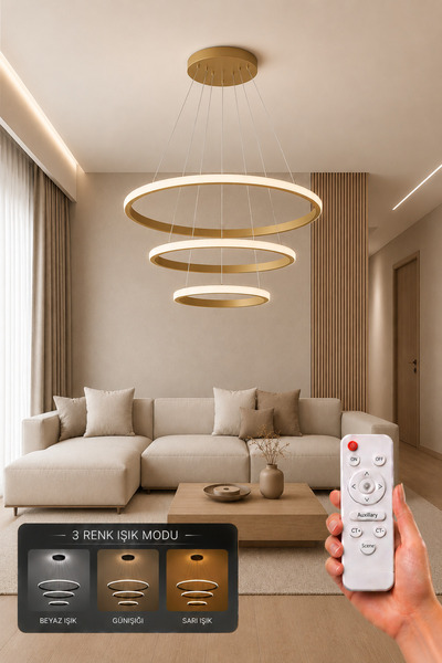 AvizeGO Rizon 3’lü LED Sarkıt Avize 3 Renk Kumandalı