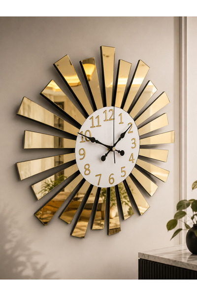 Pey Aksesuar Aynalı Pleksi 40x40 cm Piyano Model Sayılı Ev Hediyelik Duvar Saati