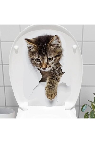 Runaway Stray Cat 3D Klozet Stickerı Sokak Kedisi Temalı Komik Tuvalet Dekoru...