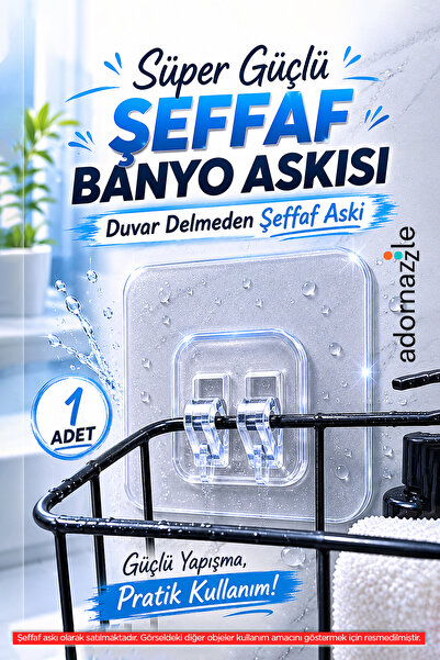 adornazzle 1 Adet Süper Güçlü Şeffaf Çerçeve Askısı, Duvar Delmeyen Kanca, İz...