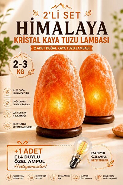ANADOLU HASAT 2 Adet 2-–3kg Himalaya Kristal Kaya Tuzu Lambası+1.5 M Kablolu ...
