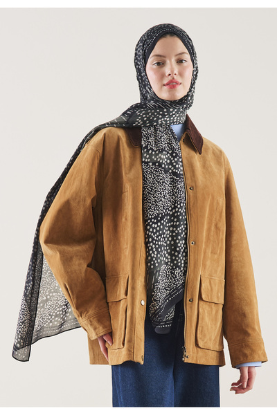 Freshscarfs Șal negru cu model elegant cu buline din ramie