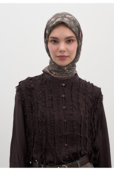 Freshscarfs Κασκόλ από βαμβάκι και βισκόζη σε καφέ χρώμα σοκολάτας με σχέδιο ...