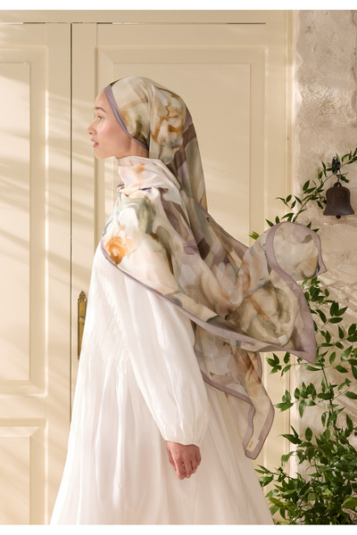 Freshscarfs Soft Leylak Gardenıa Desen Rami Şal