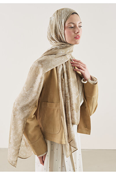 Freshscarfs Floral Lace Desen Rami Şal Nude