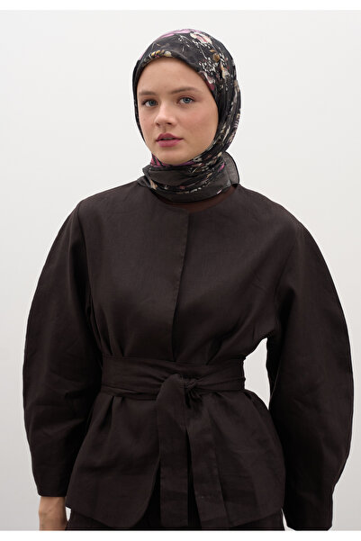 Freshscarfs Κασκόλ από βαμβάκι και βισκόζη με μοτίβο Καφέ Πικρό Μεσονύχτιο Τρ...