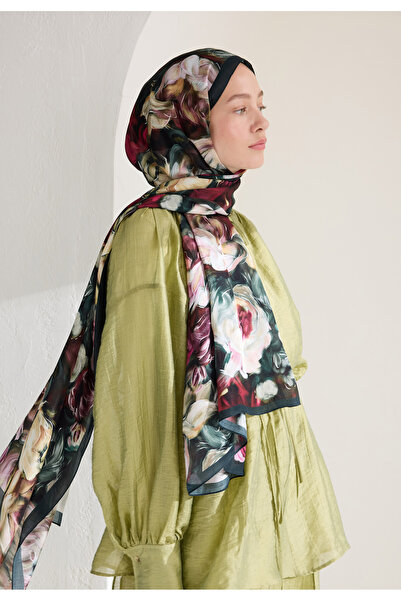 Freshscarfs Rose Garden Floş Viskon Şal Koyu Yeşil