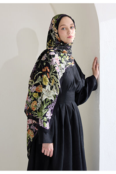 Freshscarfs Valentına Floş Viskon Şal Siyah
