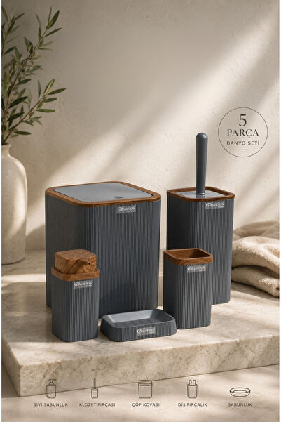 Okyanus Home Set de baie Stella Antracit din lemn cu model în dungi din 5 piese