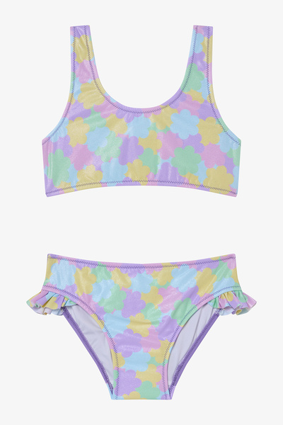 Penti Set bikini pentru fete, cu flori strălucitoare și volane, cu guler halter