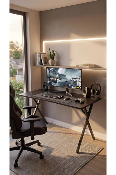 hey modüler mobilya 120 cm Gaming Profesyonel Oyuncu Masası Siyah Tabla, Siyah Metal Ayaklı Hey Gaming