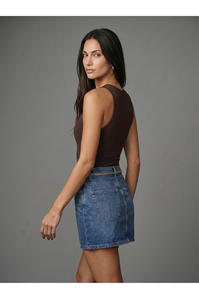 Noe Collection Women's Brown Halter Neck Slim Fit Lycra Bodysuit Casual Stylish Snap Fastener Bodysuit