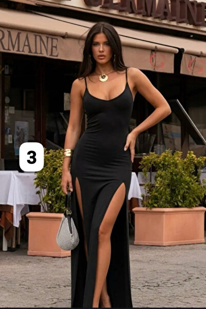 Tayt Factory Βασικό μακρύ φόρεμα με διπλό σκίσιμο και λεπτές τιράντες