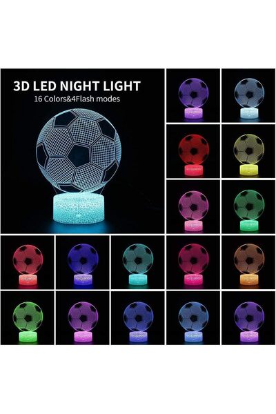 Arabest Football 3D Illusion Lamp, 16 Colors Remote Control Decorative Desk L...