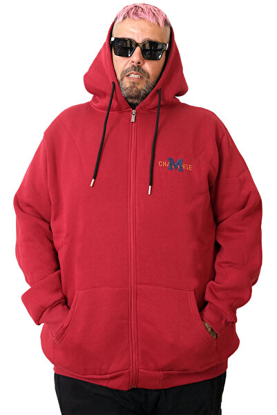 ModeXL Ανδρικό φούτερ με φερμουάρ Mode XL Plus Size U25803 Βουργουνδίας