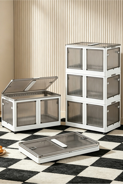 Generic Foldable Storage Cabinet with Wheels | 5-Side Openable Plastic Storag...