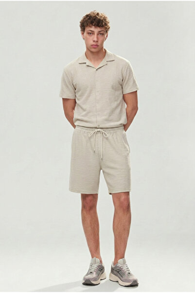 DAMGA JEANS Men's Premium Comfortable Shirt Jogger Linen Shorts Cream Two-Pie...