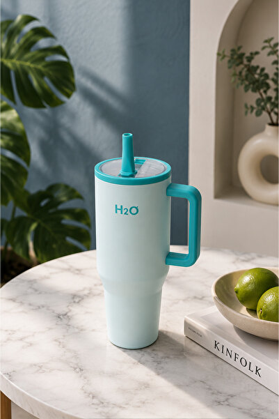 H2O Termos Kupa Bardak Pipetli Paslanmaz Çelik 900 ml | Mavi