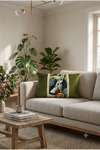 ASDİVA Husă decorativă pentru pernă Psitta Tropical Bird Pattern Fringe Model...