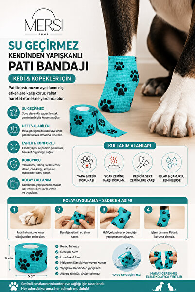 Genel Markalar Su Geçirmez Kendinden Yapışkanlı Kedi & Köpek Pati Bandajı – A...