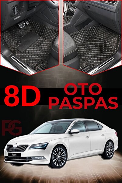 PASPASGRAFT SKODA SUPERB 2015-2023 Siyah Üzeri Gri Dikiş 8D Prestige Araca Öz...