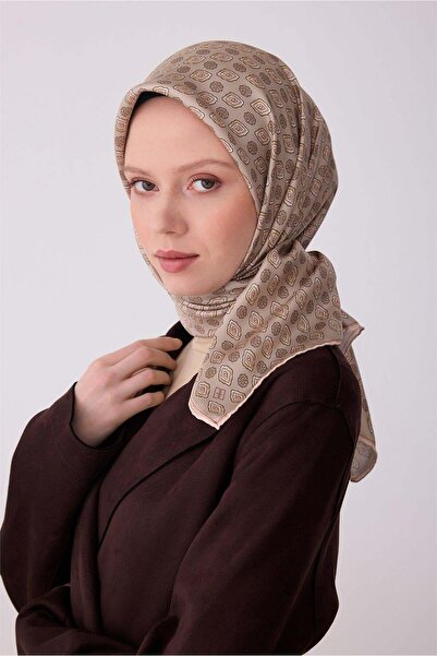 Belli Tivil Saf İpek Eşarp IST 4308 - 54 Vizon Batik Desen