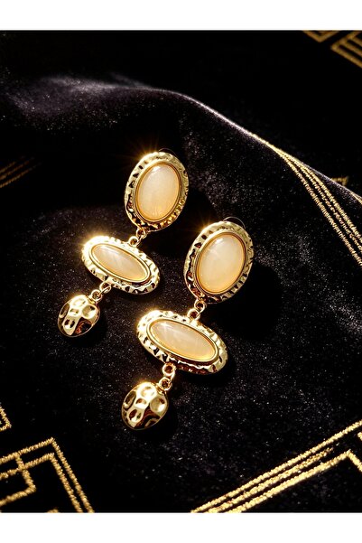 ayoljewelry Vintage Gold Forged Textured Pearlescent Steel Earrings